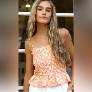 NWT Mella Smocked Gingham Cropped Top